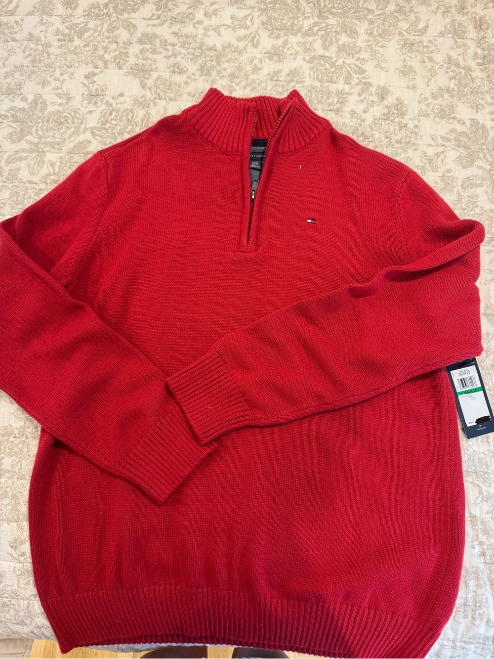 Tommy Hilfiger Men’s Red Quarter-Zip Knit Sweater